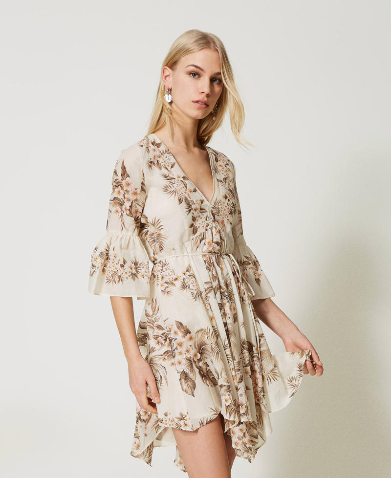 Printed muslin asymmetric dress