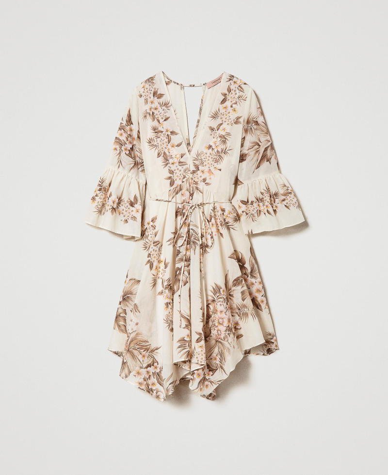 Abito corto asimmetrico in mussola stampata