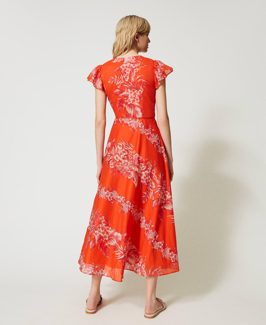 Long printed muslin wrap-around dress