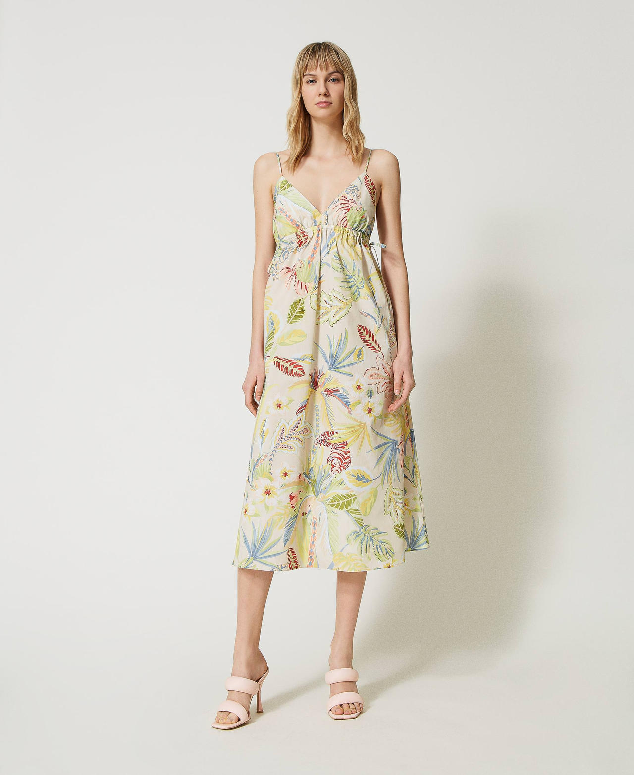 Printed poplin midi dress Ivory / Multicolour Jungle Print Woman 231TT2490_10738_01