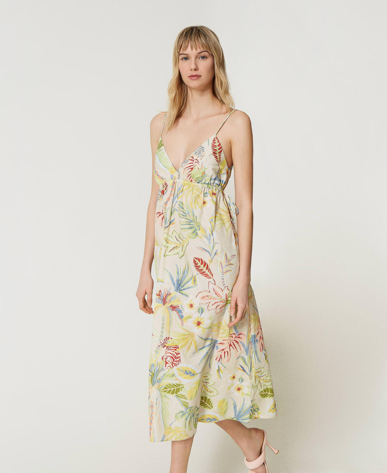 Printed poplin midi dress