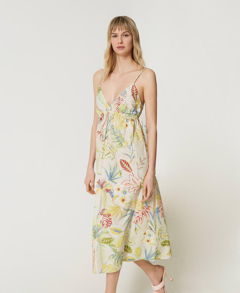 Printed poplin midi dress