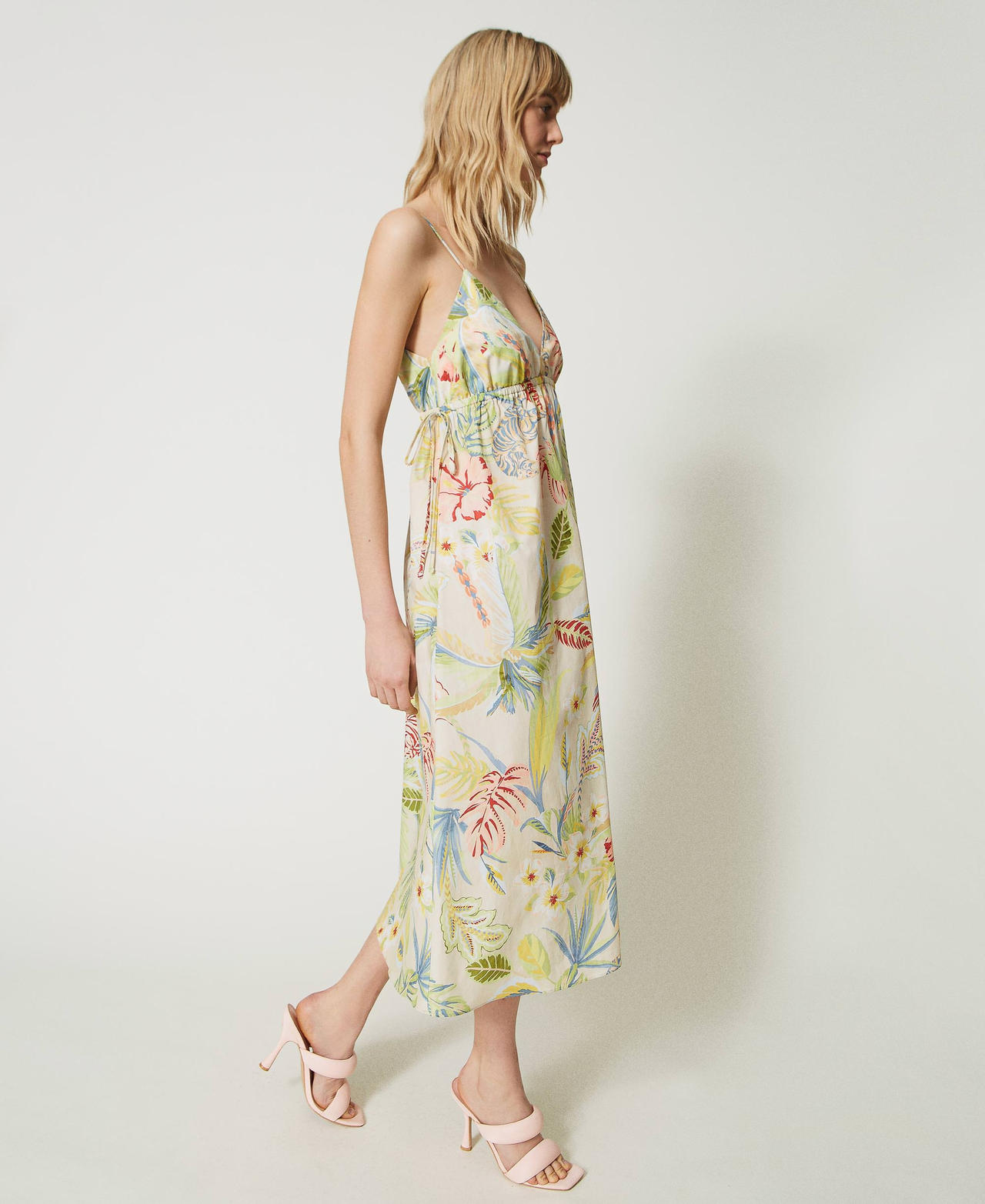 Printed poplin midi dress