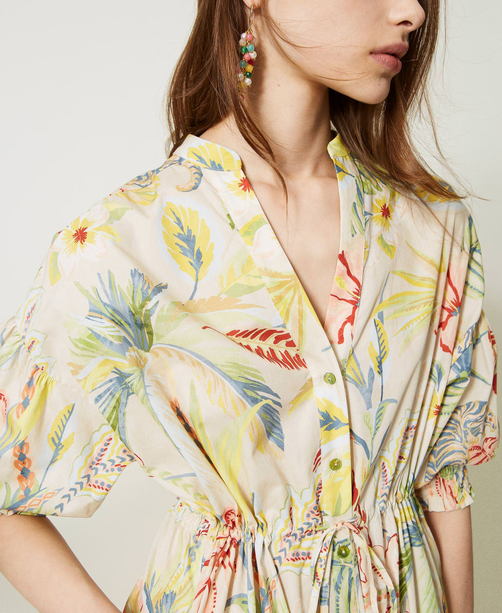 Vestido camisero midi de popelina estampado