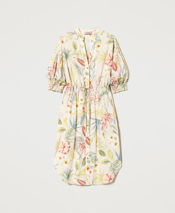 Платье-рубашка миди из набивного поплина