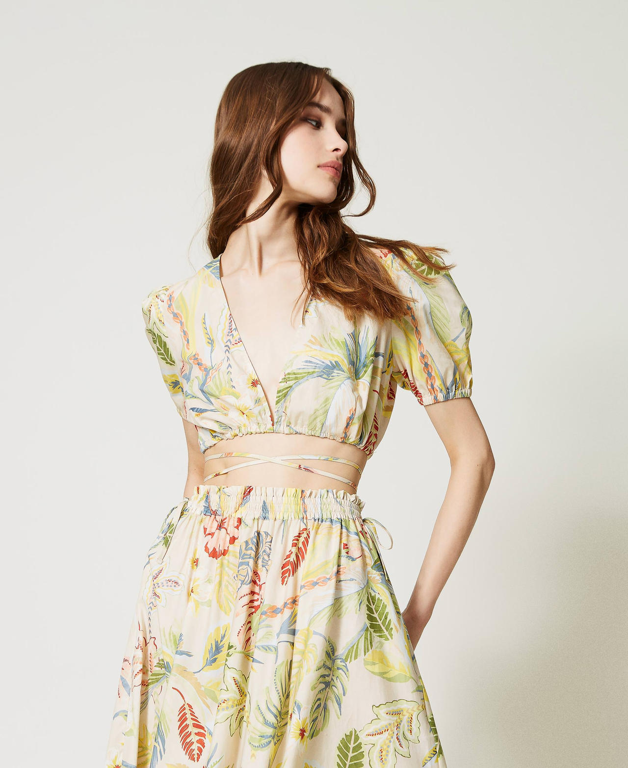Printed poplin cropped top