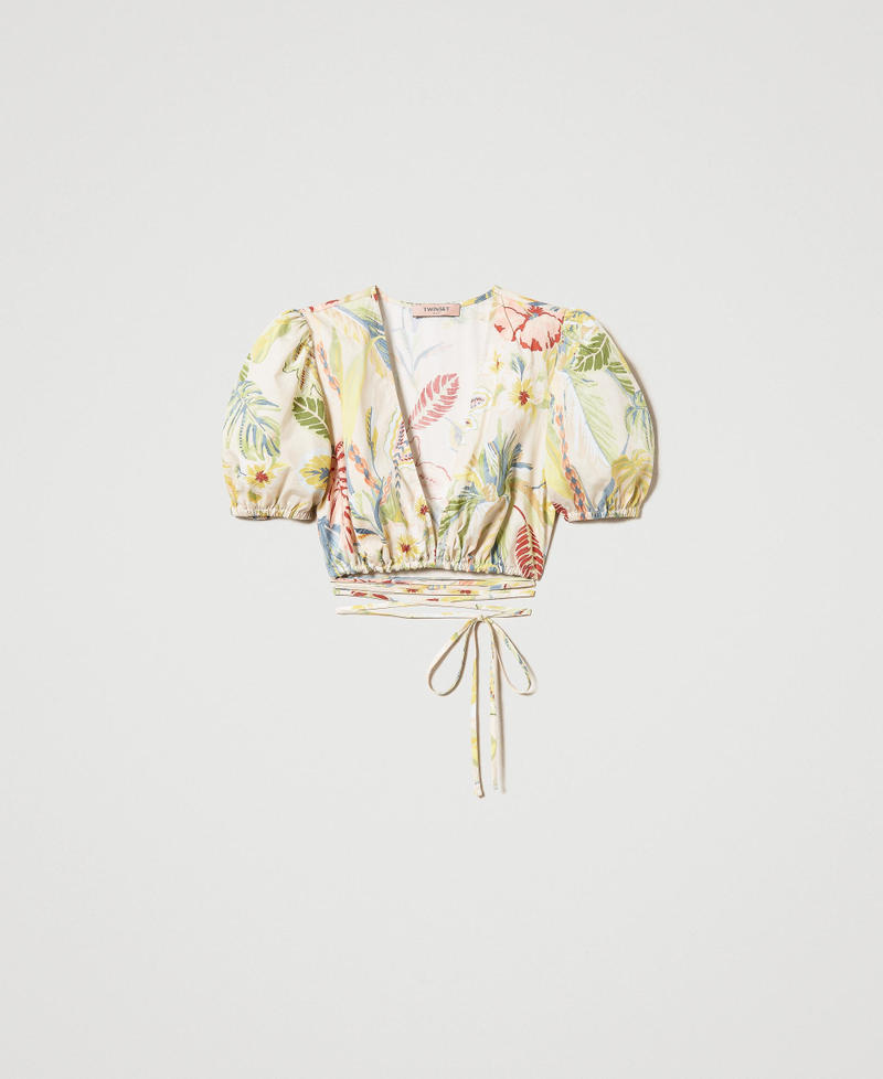 Printed poplin cropped top