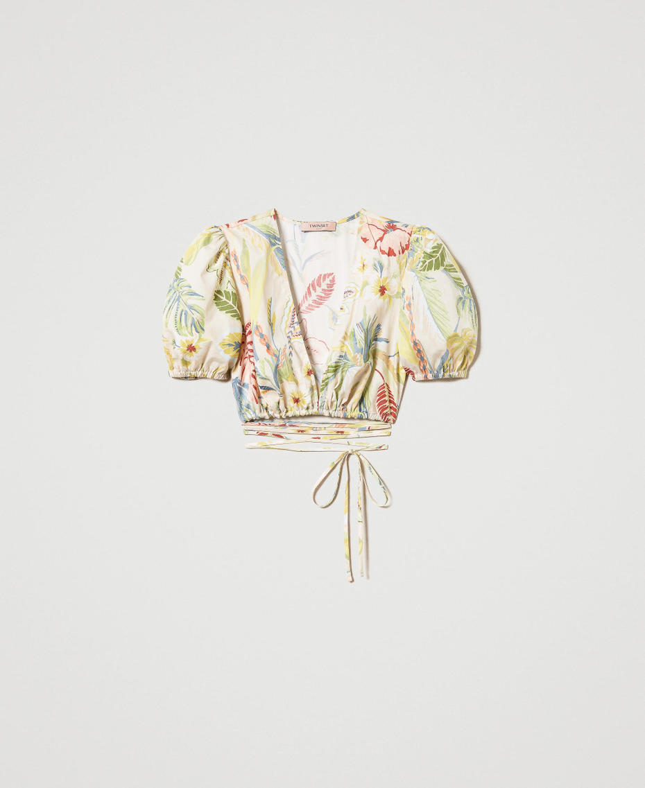 Printed poplin cropped top