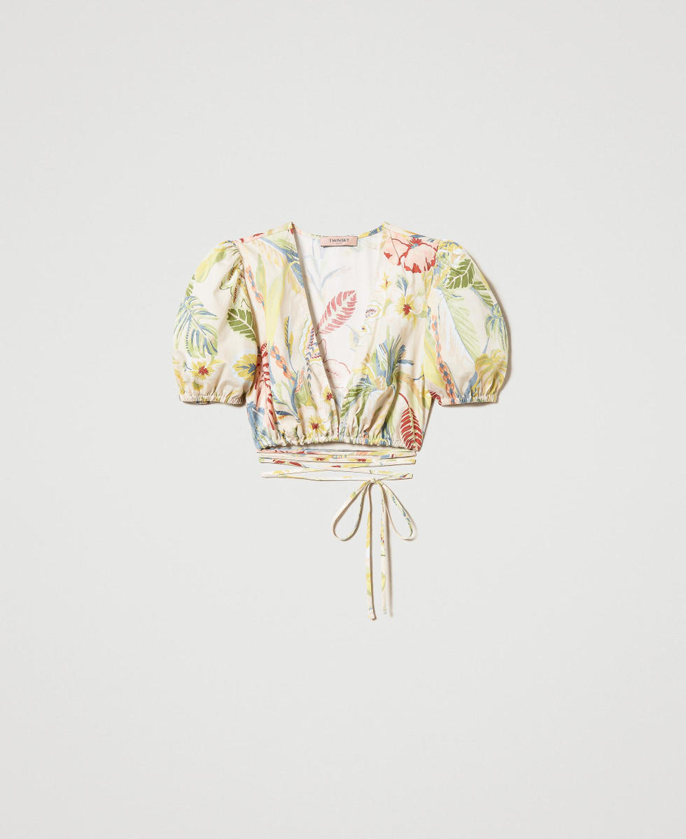 Cropped Top aus bedrucktem Popeline