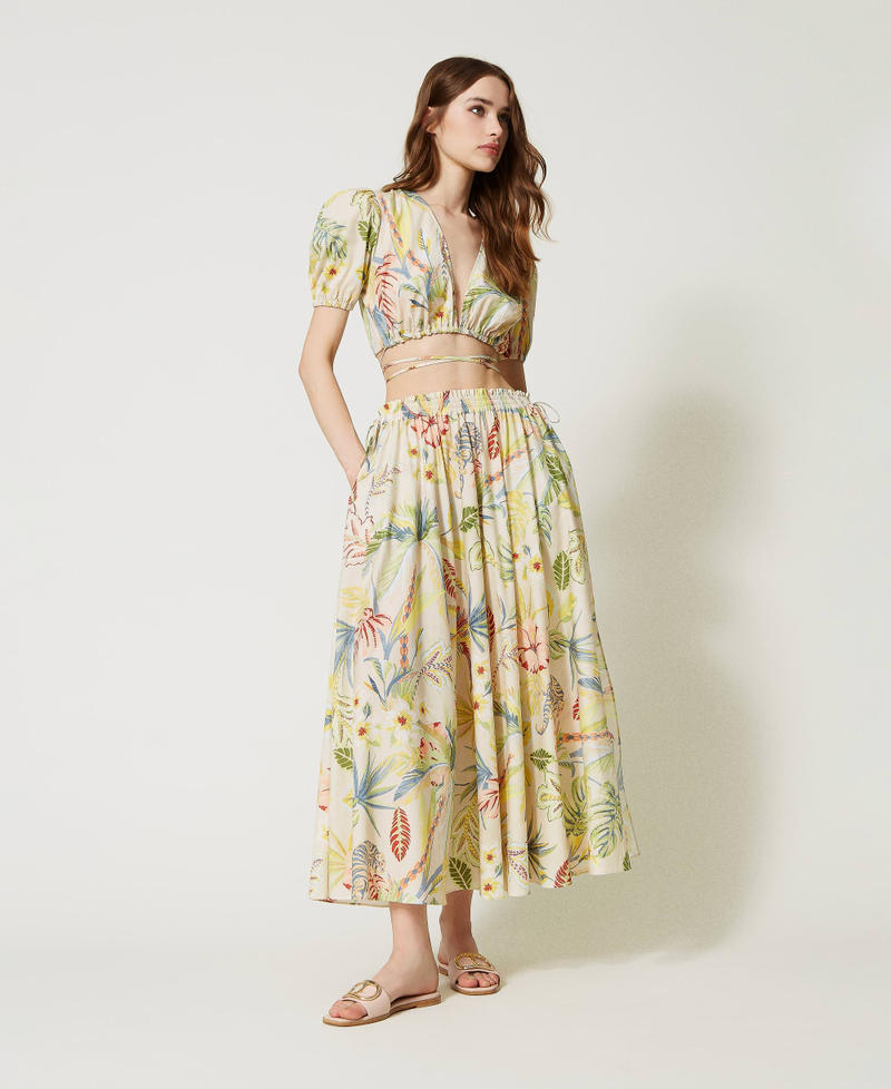 Printed poplin cropped top