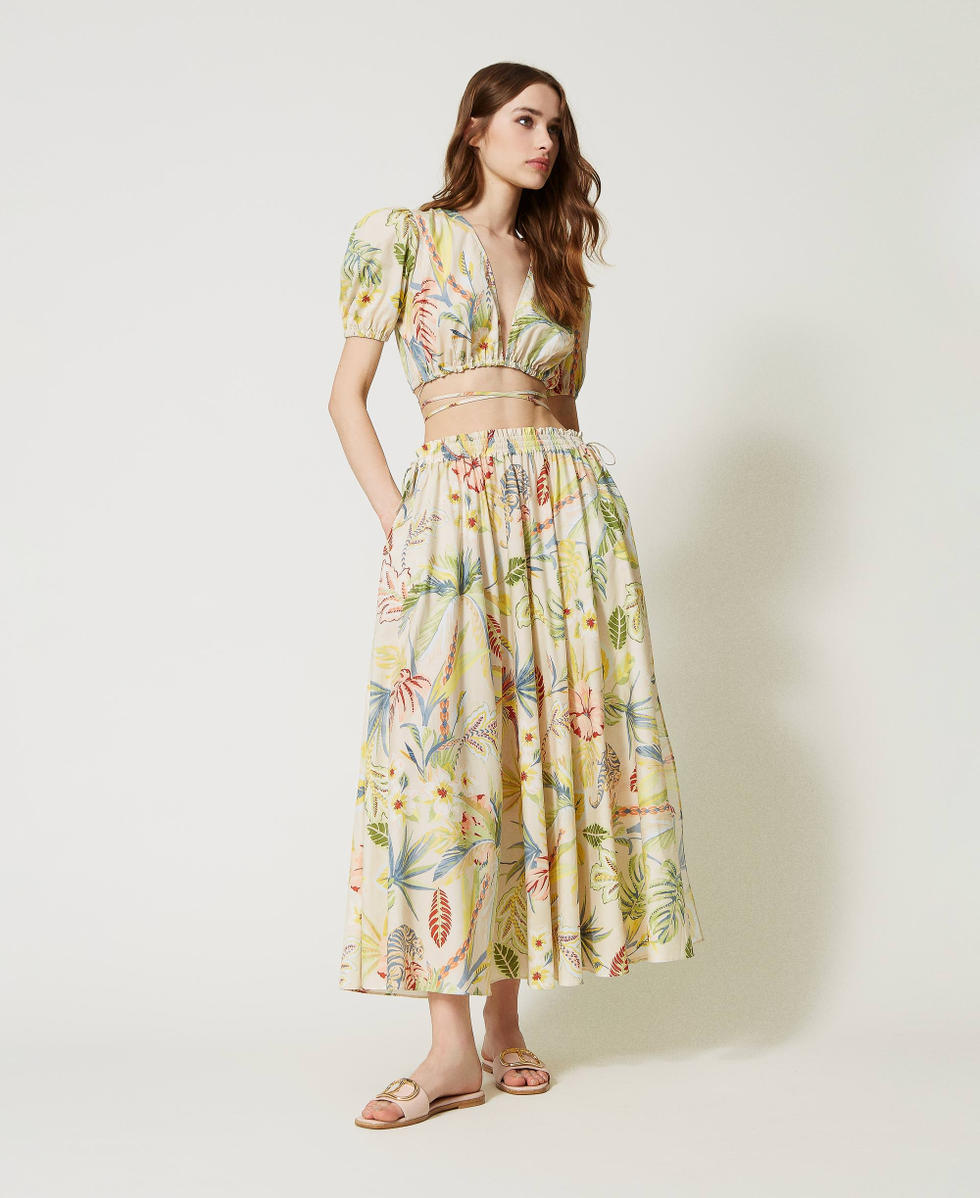 Cropped Top aus bedrucktem Popeline