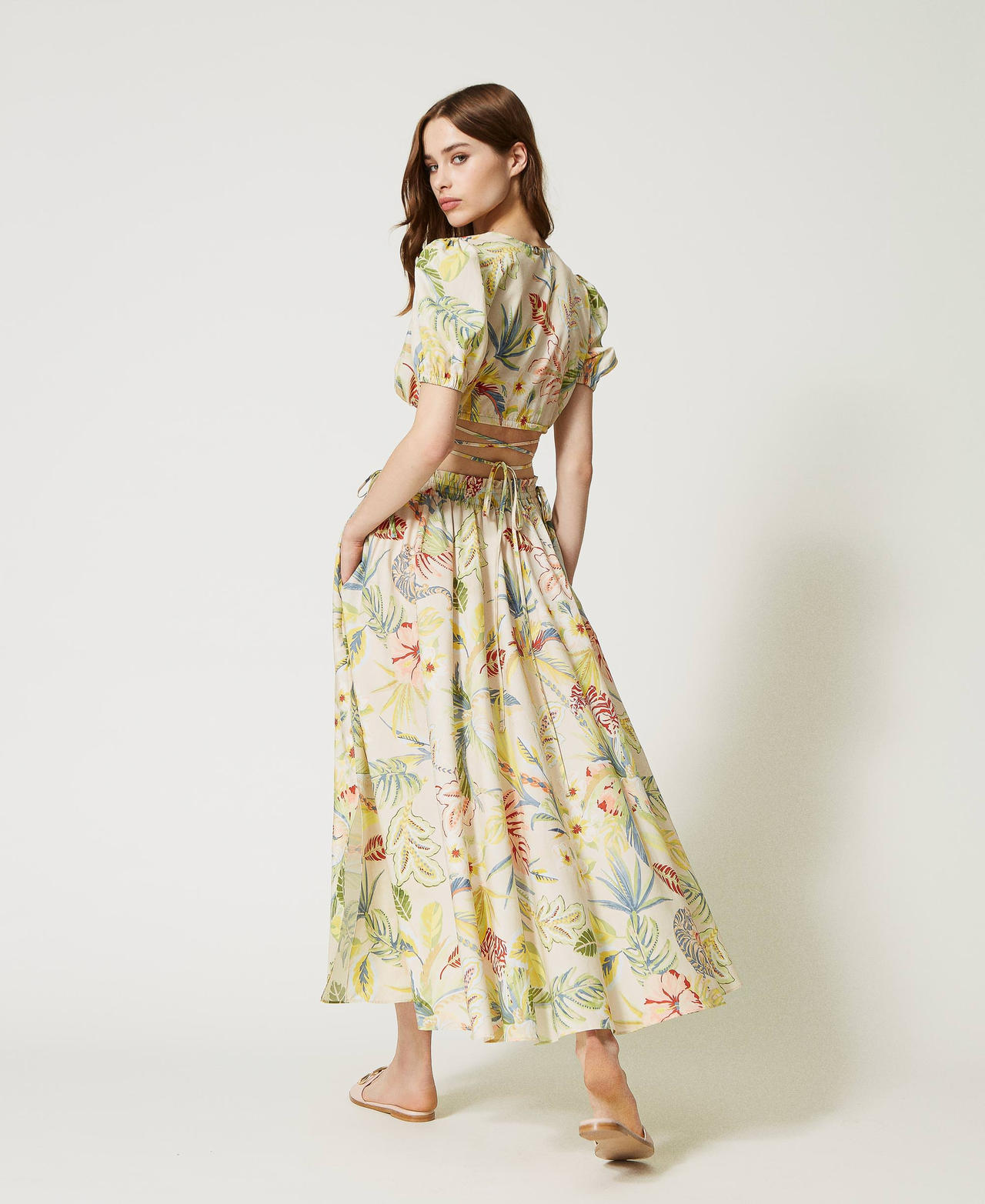 Printed poplin long skirt Ivory / Multicolour Jungle Print Woman 231TT2495-03
