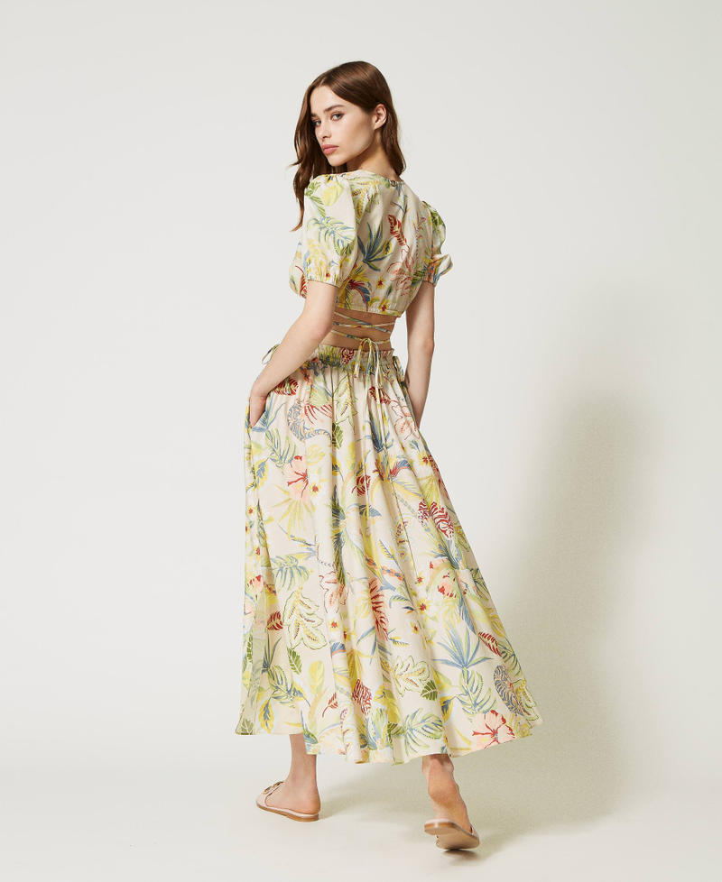 Falda larga de popelina estampada Estampado Jungla Marfil / Multicolor Mujer 231TT2495-03