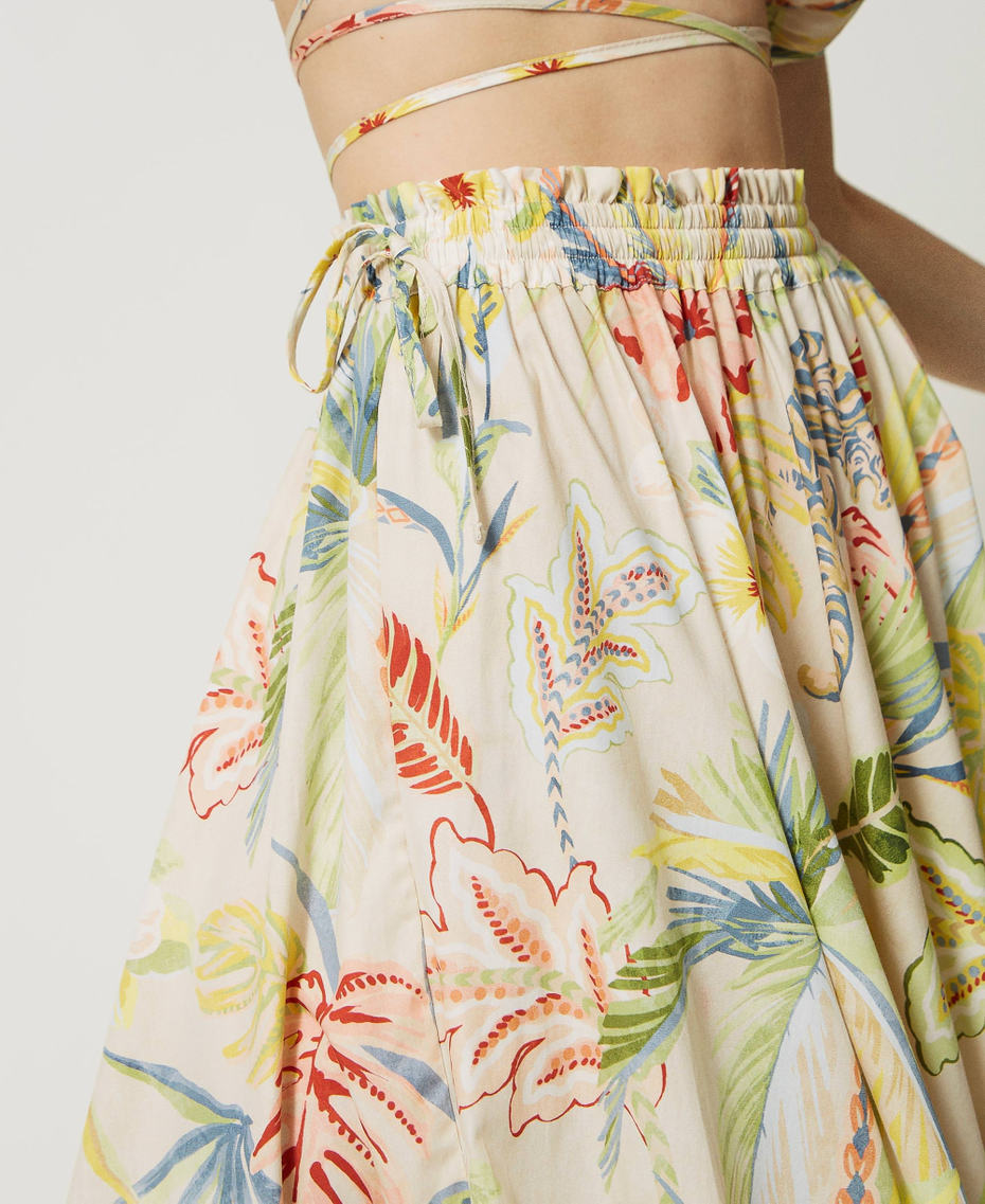 Falda larga de popelina estampada Estampado Jungla Marfil / Multicolor Mujer 231TT2495-04