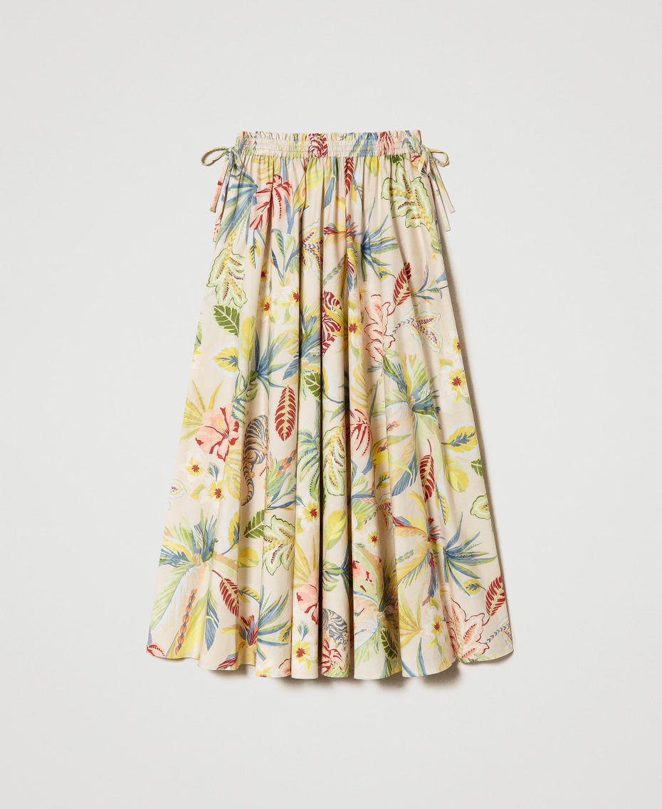 Printed poplin long skirt Ivory / Multicolour Jungle Print Woman 231TT2495-0S