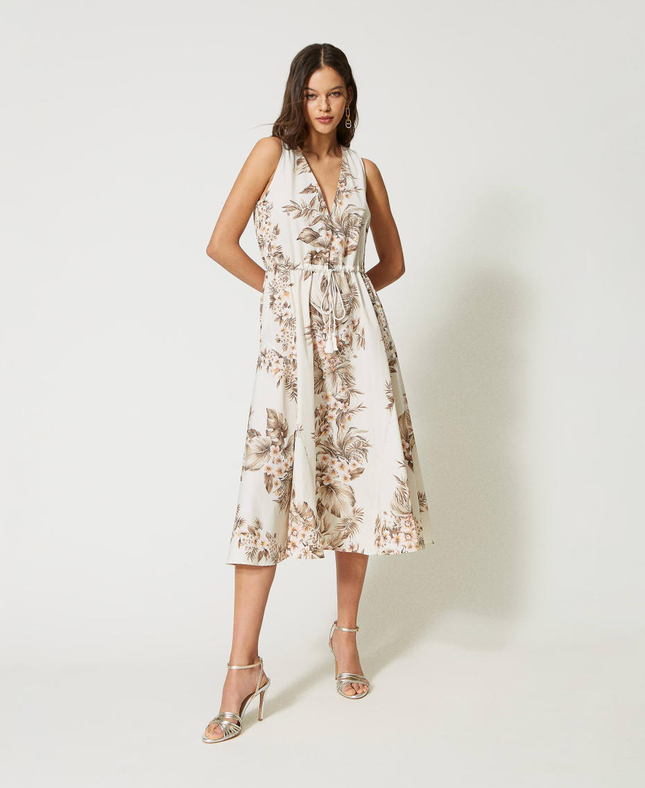 Printed poplin long dress