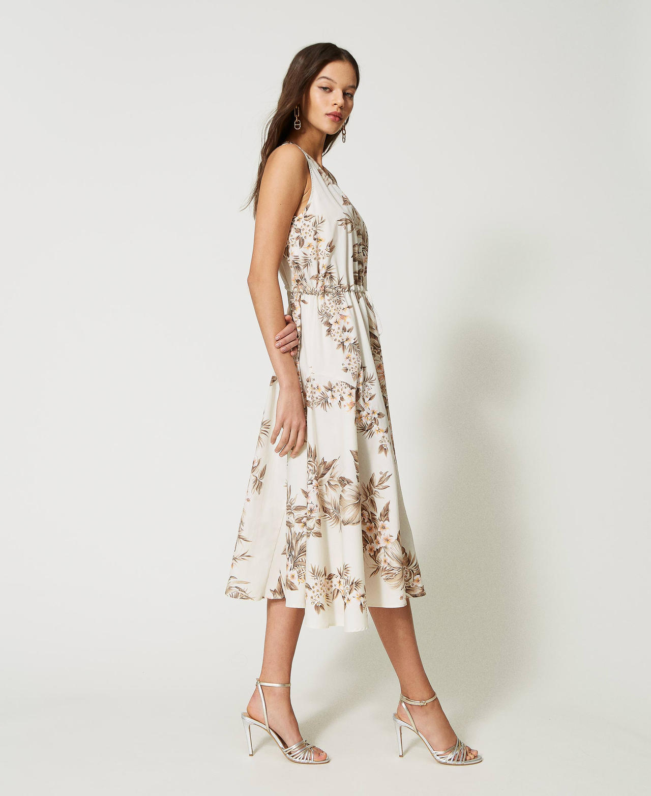 Printed poplin long dress