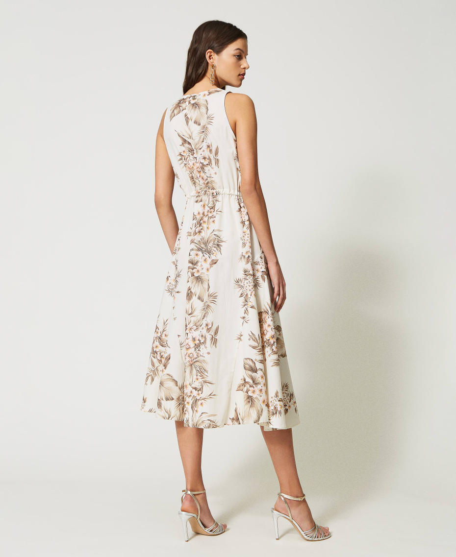 Printed poplin long dress