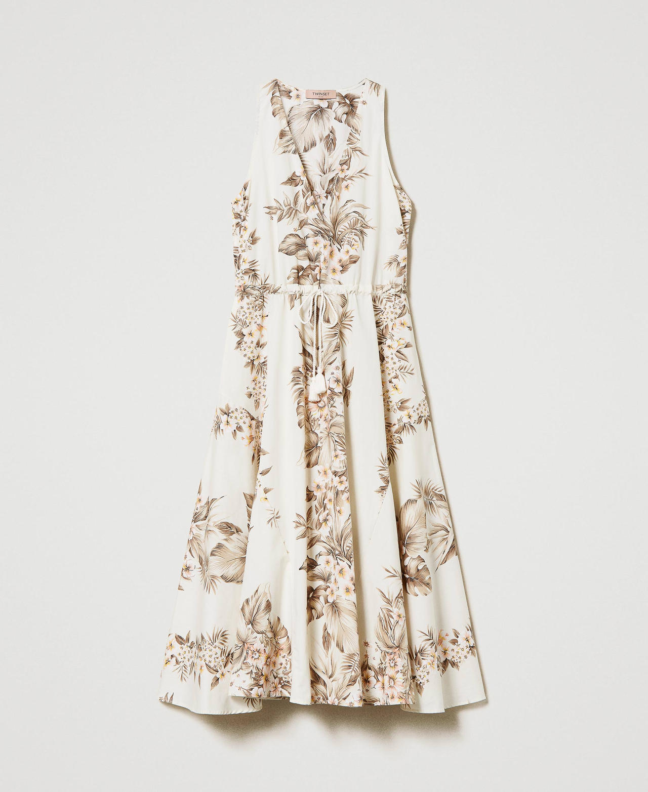 Printed poplin long dress