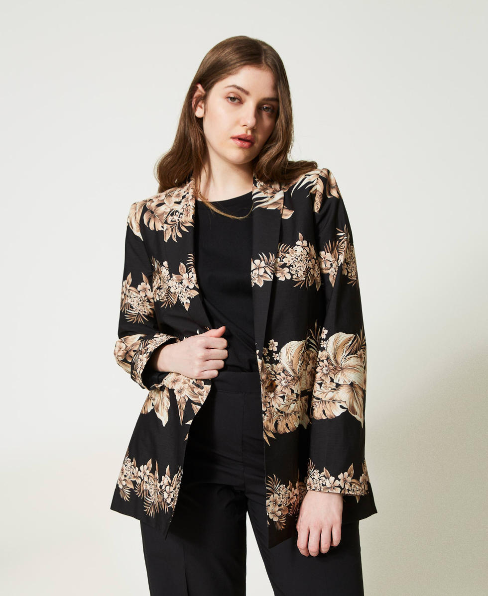 Printed poplin blazer Woman Black TWINSET Milano