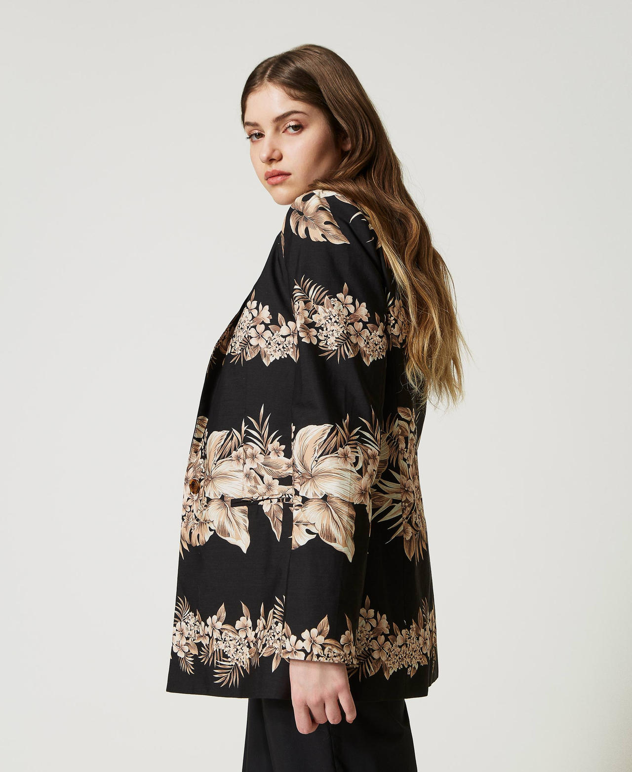 Printed poplin blazer