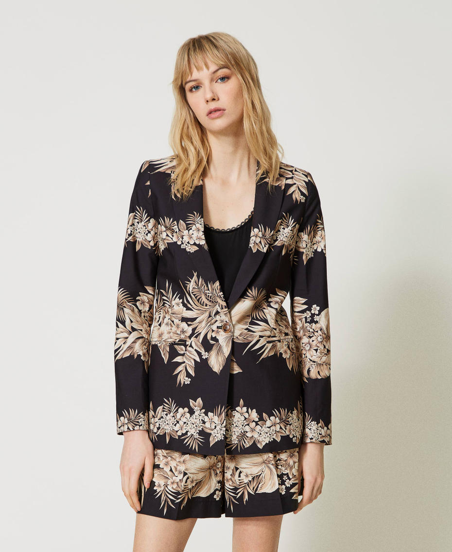 Printed poplin blazer