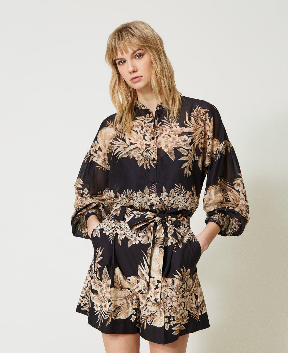 Printed cotton poplin shorts