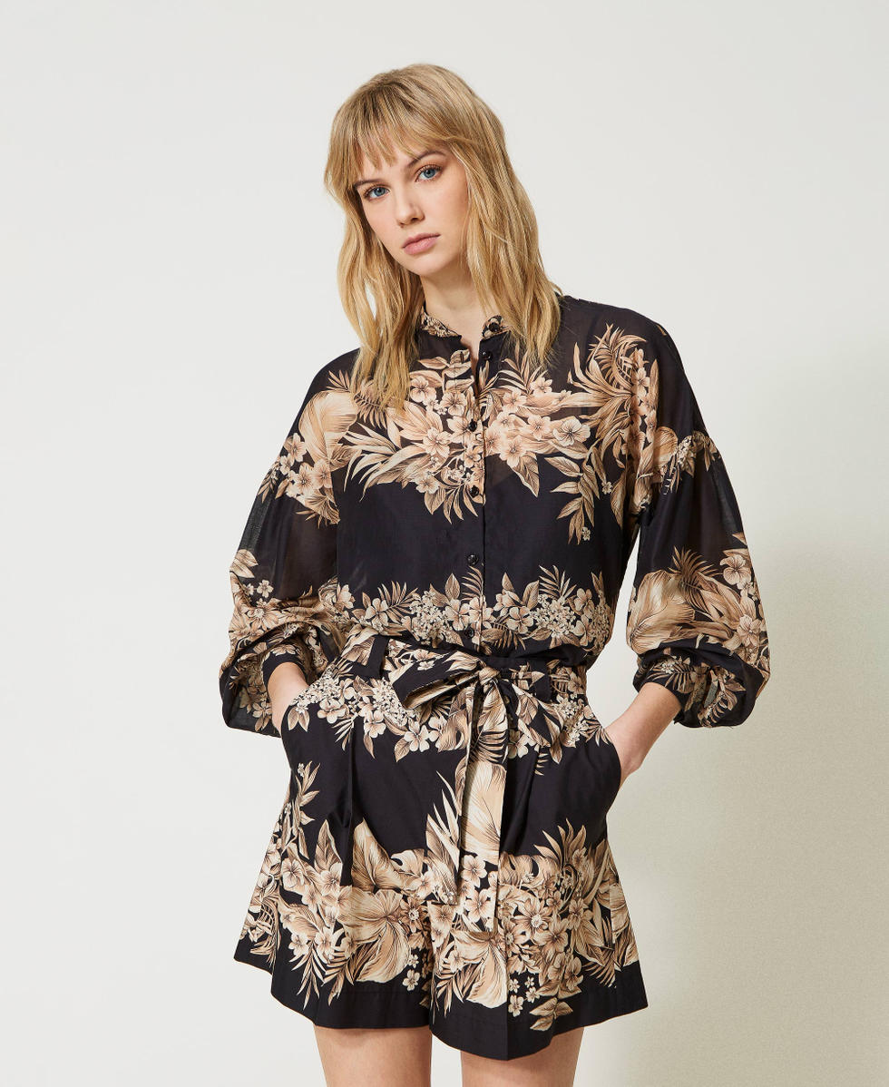 Printed cotton poplin shorts