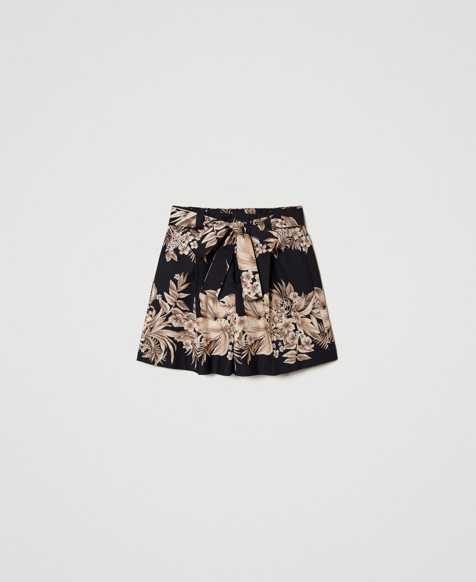 Printed cotton poplin shorts