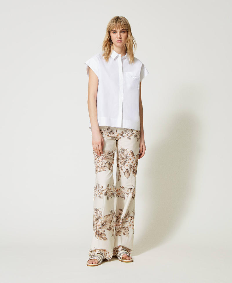 Printed cotton poplin trousers Ivory / Pink Hibiscus Print Woman 231TT2504-01