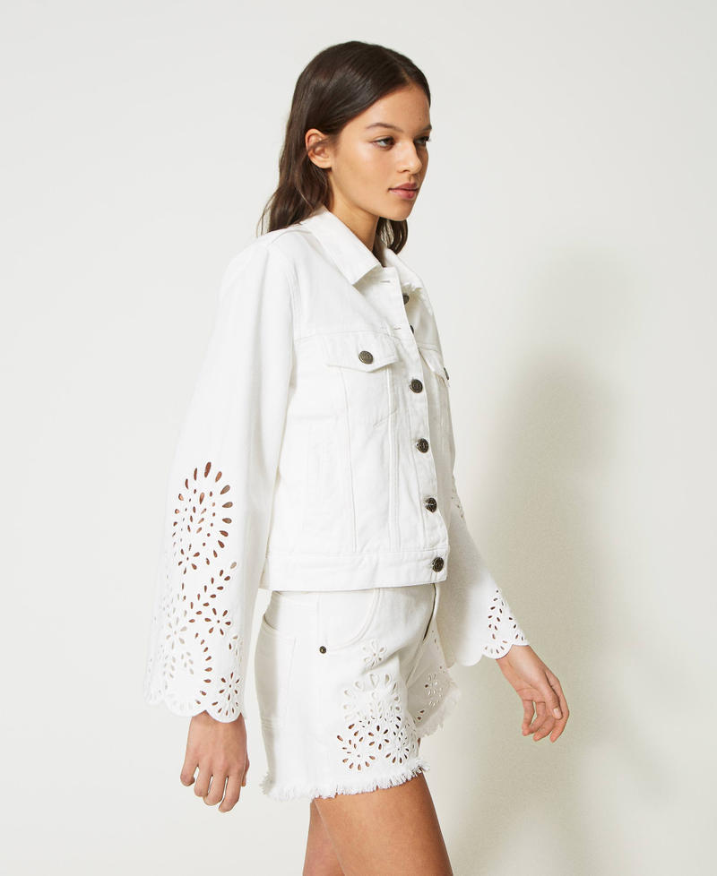 Bull jacket with broderie anglaise White Denim Woman 231TT2750-03