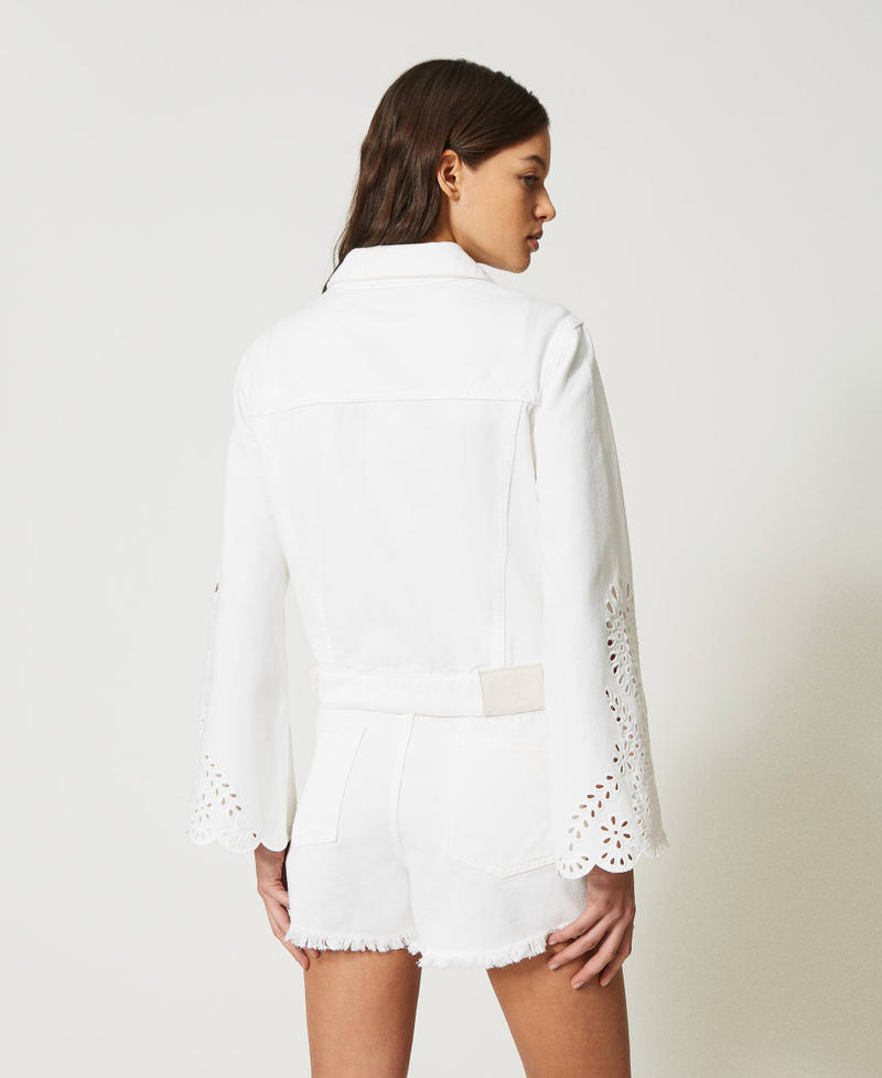 Bull jacket with broderie anglaise Woman, White | TWINSET Milano Bull jacket with broderie anglaise Woman, White | TWINSET Milano