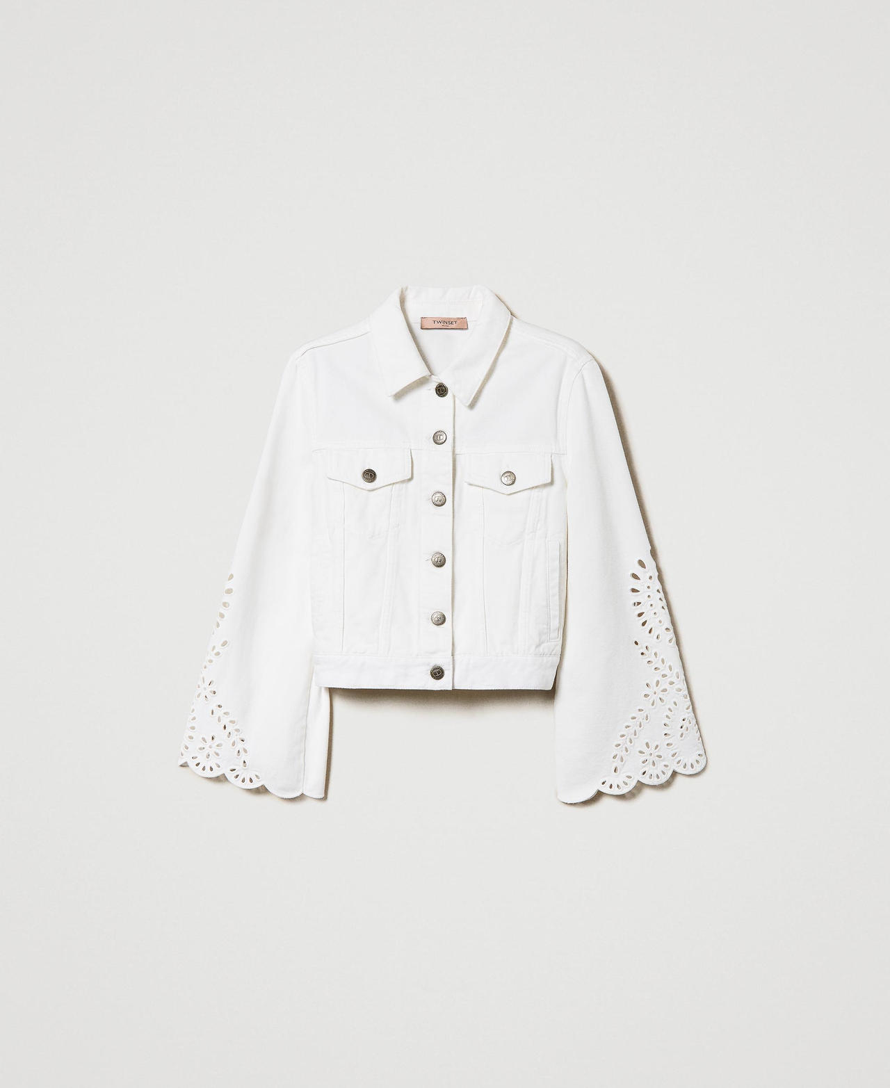 Bull jacket with broderie anglaise White Denim Woman 231TT2750-0S