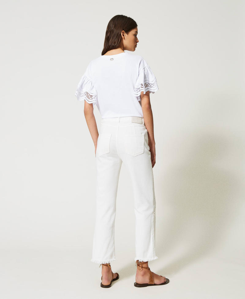 Slim bull trousers with broderie anglaise White Denim Woman 231TT2751-05