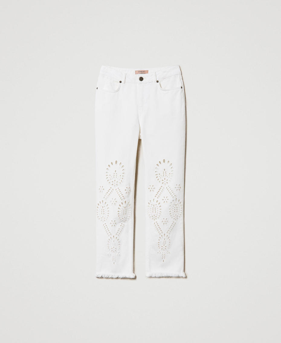 Slim bull trousers with broderie anglaise