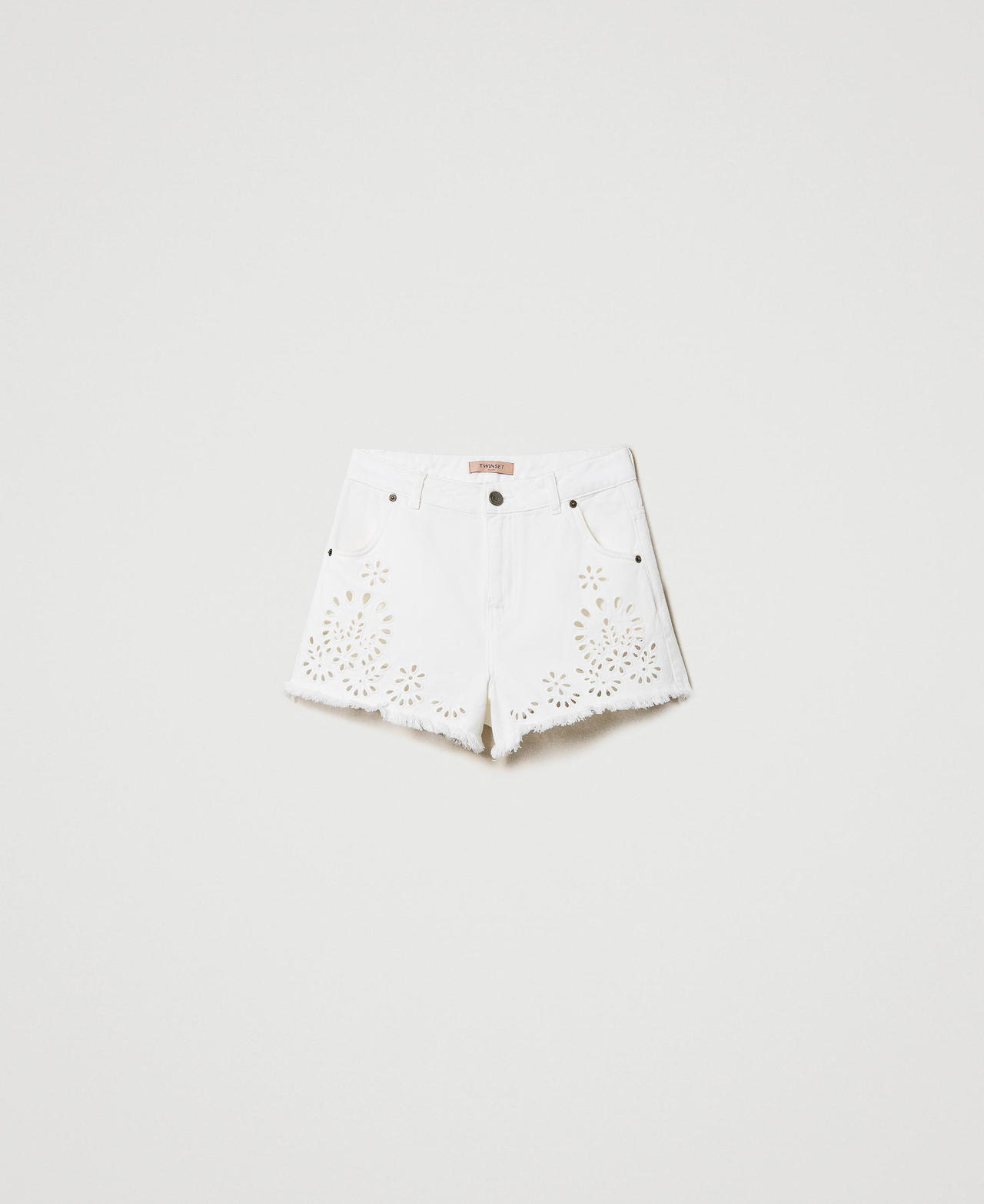 Облегающие шорты из саржевого полотна с вышивкой сангалло Белый Деним женщина 231TT2752-0S