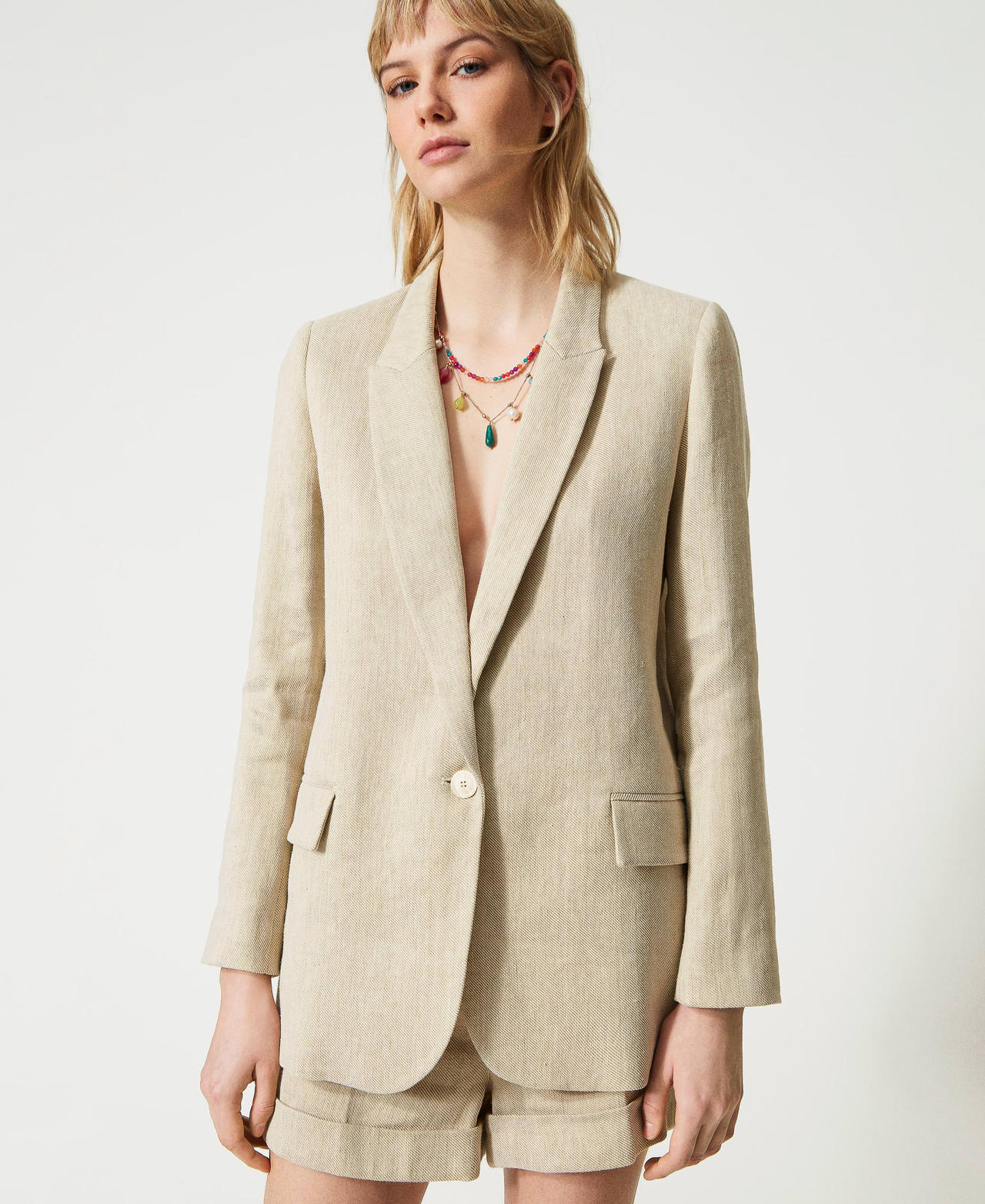 Blazer en twill de lin mélangé