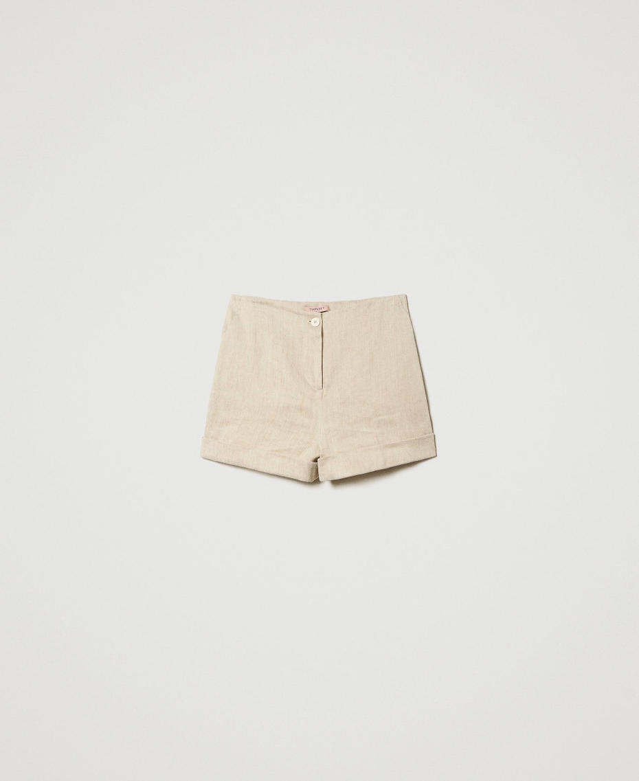 Köper-Shorts aus Leinenmischung „Cuban Sand“-Rosa Frau 231TT2761-0S