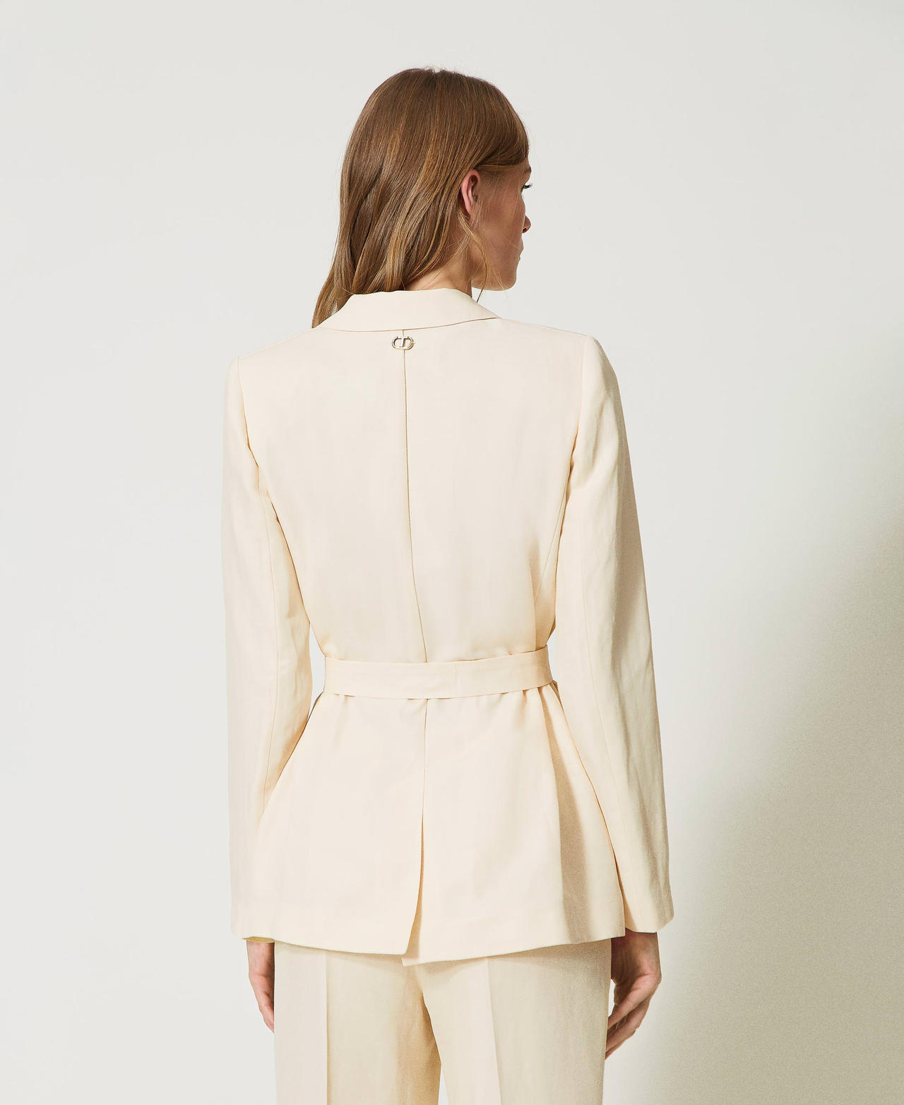 Linen blend blazer Woman White TWINSET Milano