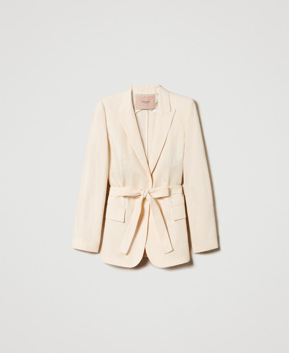 Linen blend blazer Woman, White | TWINSET Milano