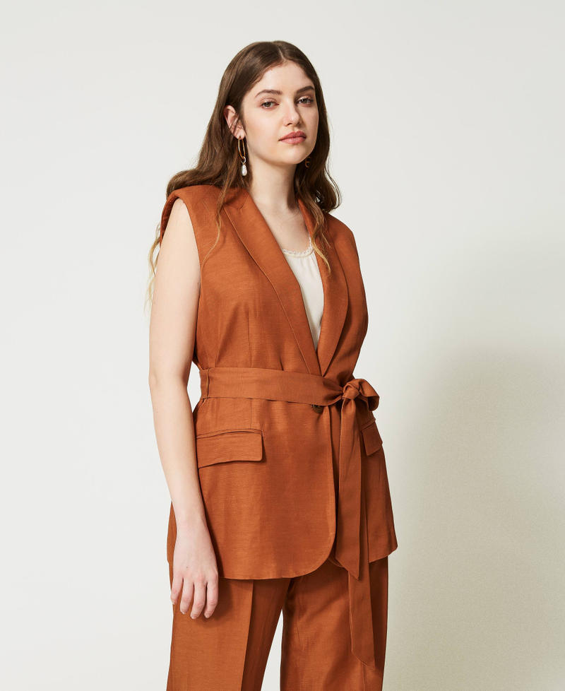 Linen blend waistcoat "Hazelnut” Brown Woman 231TT2772-01