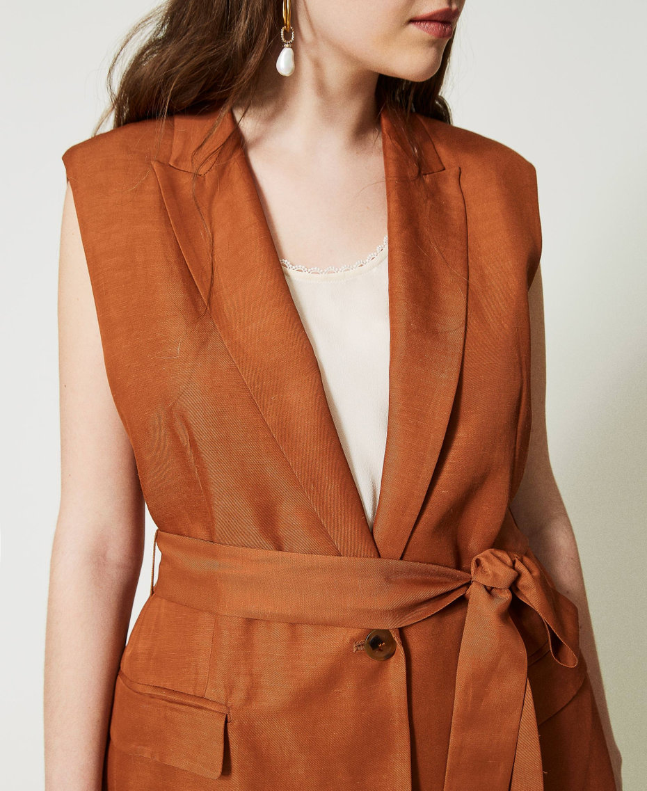 Linen blend waistcoat "Hazelnut” Brown Woman 231TT2772-04
