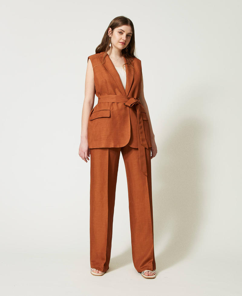 Linen blend waistcoat "Hazelnut” Brown Woman 231TT2772-05