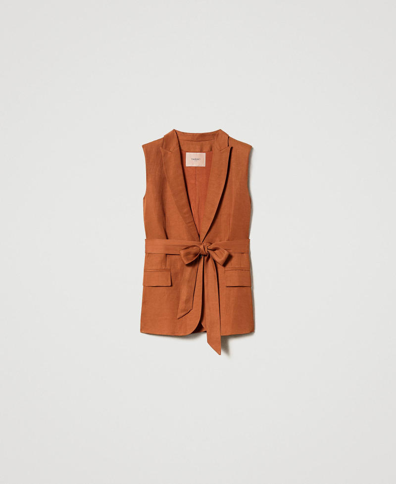 Linen blend waistcoat "Hazelnut” Brown Woman 231TT2772-0S