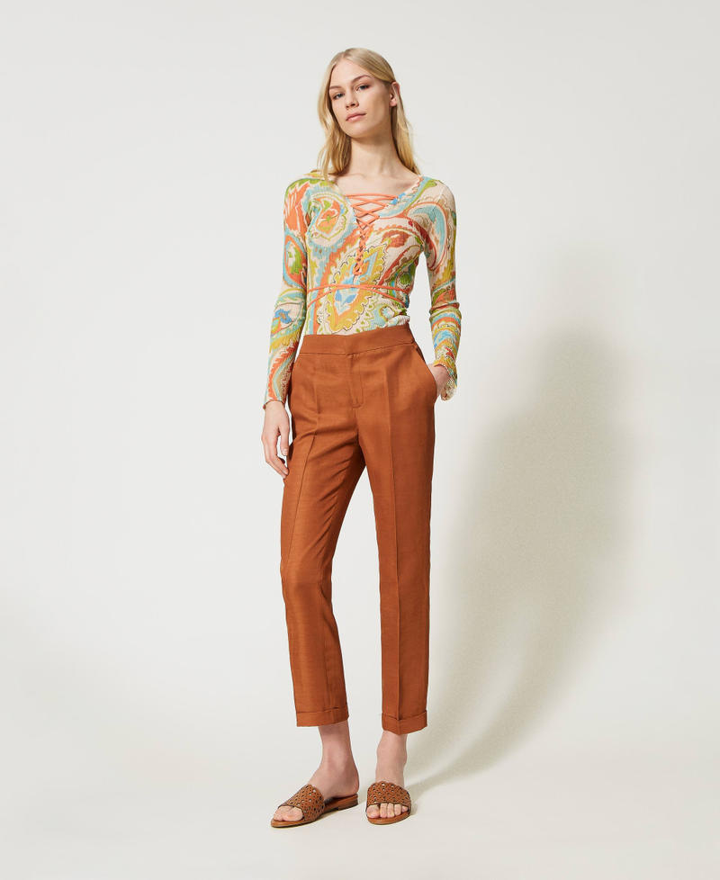 Linen blend cigarette trousers "Hazelnut” Brown Woman 231TT2775-01