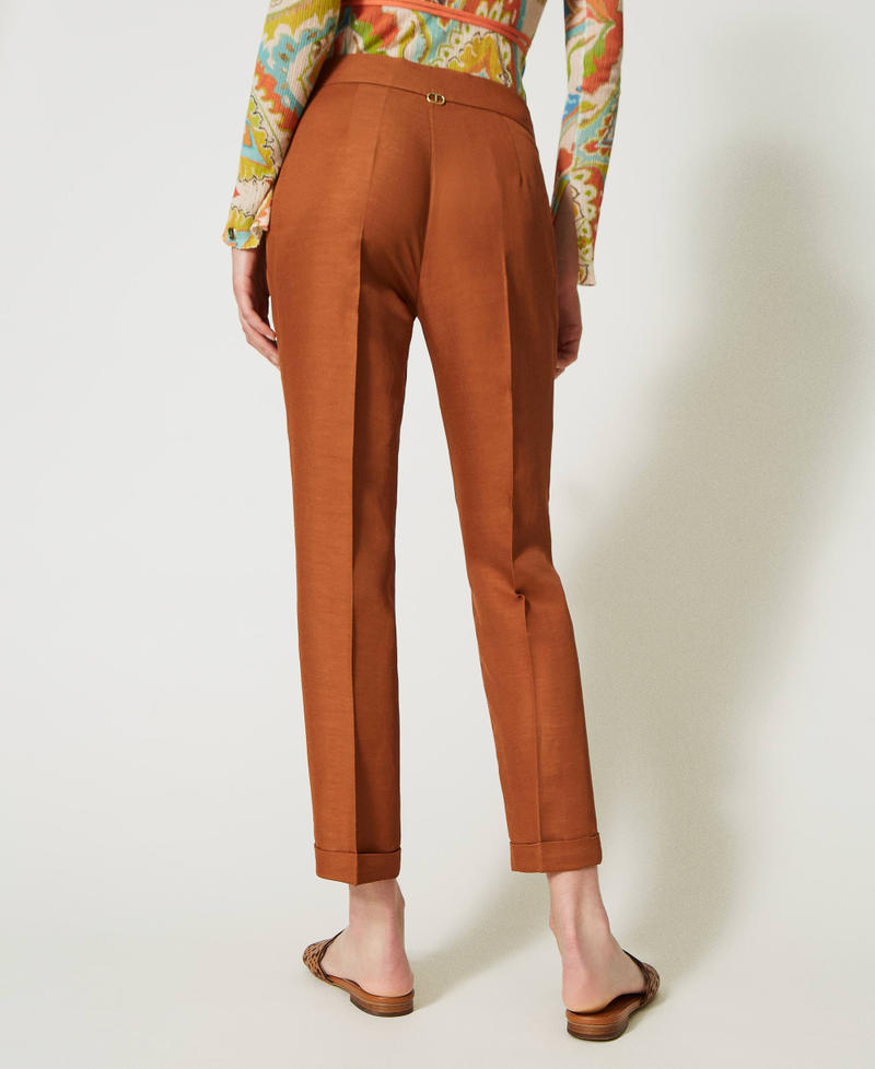 Linen blend cigarette trousers "Hazelnut” Brown Woman 231TT2775-03