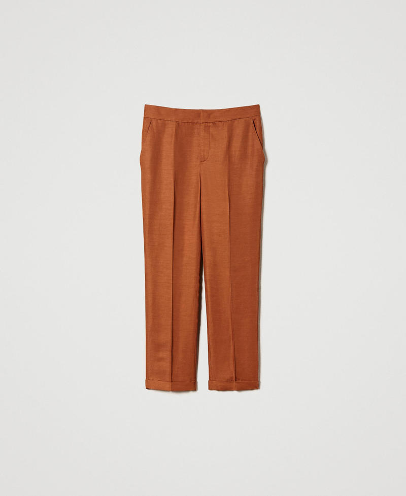 Pantalones pitillo de mezcla de lino Marrón «Hazelnut» Mujer 231TT2775-0S