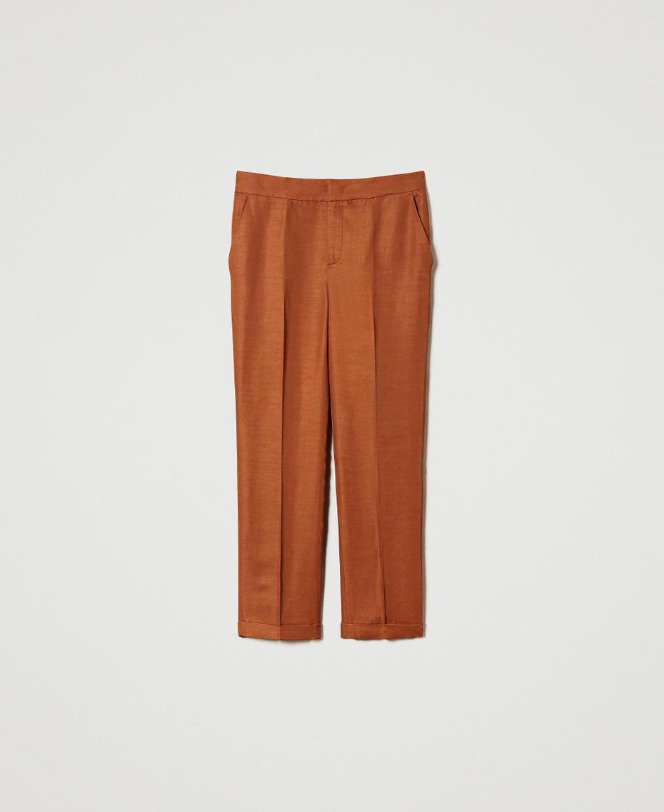 Pantalones pitillo de mezcla de lino Marrón «Hazelnut» Mujer 231TT2775-0S