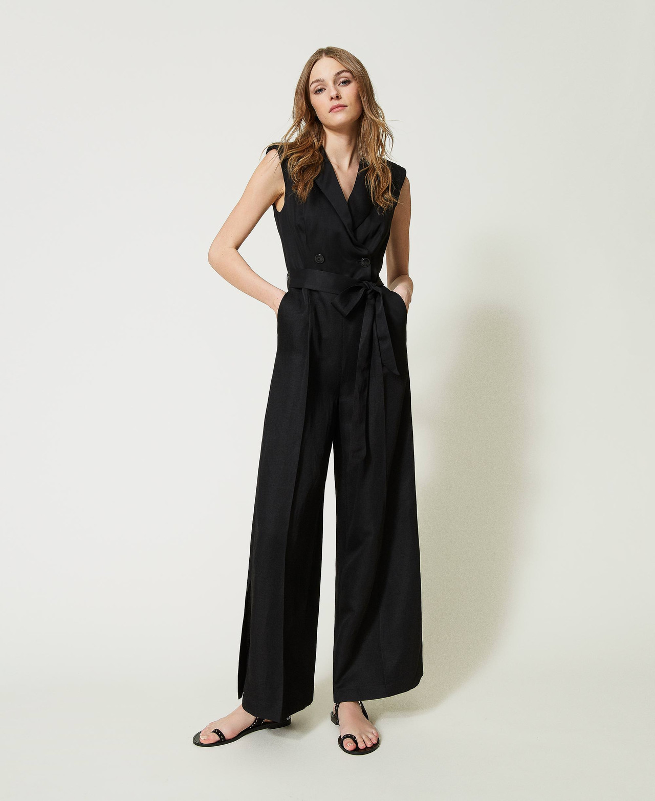 Robe portefeuille rayée en lin mélangé rayé bleu ciel Only Petite | La