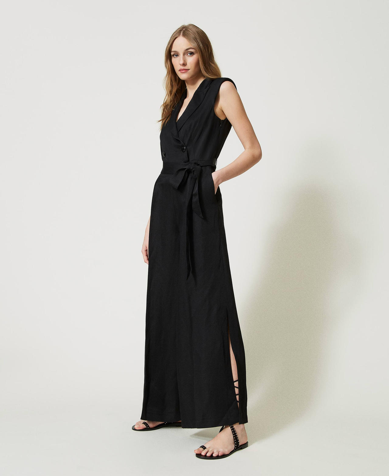 Long linen blend jumpsuit "Hazelnut” Brown Woman 231TT2777-02